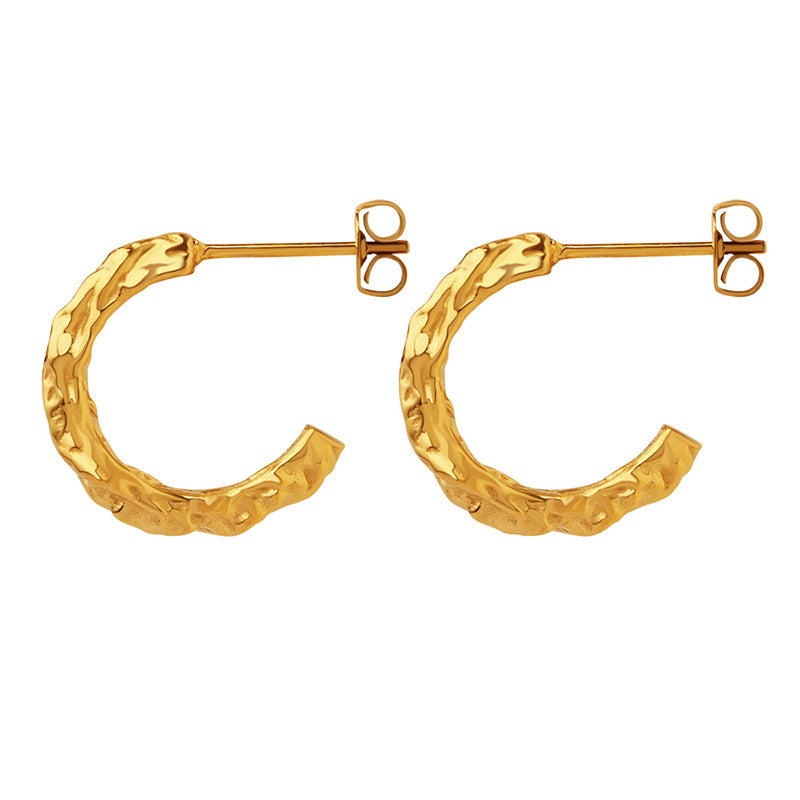 Irregular Geometric Earrings in Gold-Plated Titanium - Fashionable C-Shaped Design