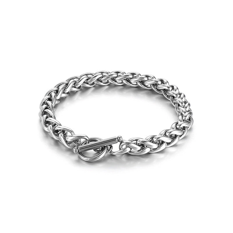 Elegant Handmade Stainless Steel Men's Bracelet with Unique Flower Basket Chain Design