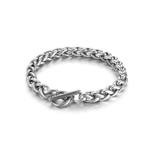 Elegant Handmade Stainless Steel Men's Bracelet with Unique Flower Basket Chain Design