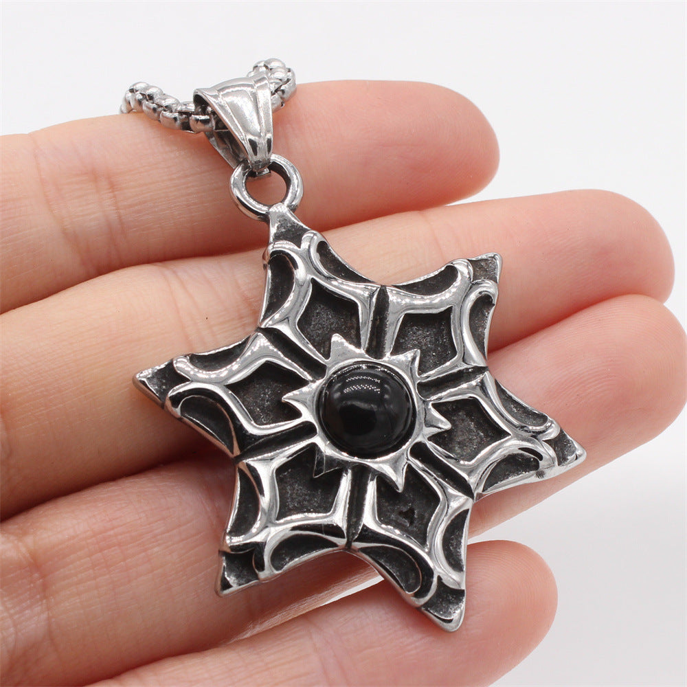 Vintage-Inspired Stone-Studded Pentagram Round Devil's Eye Pendant for Men - Wholesale Punk Style