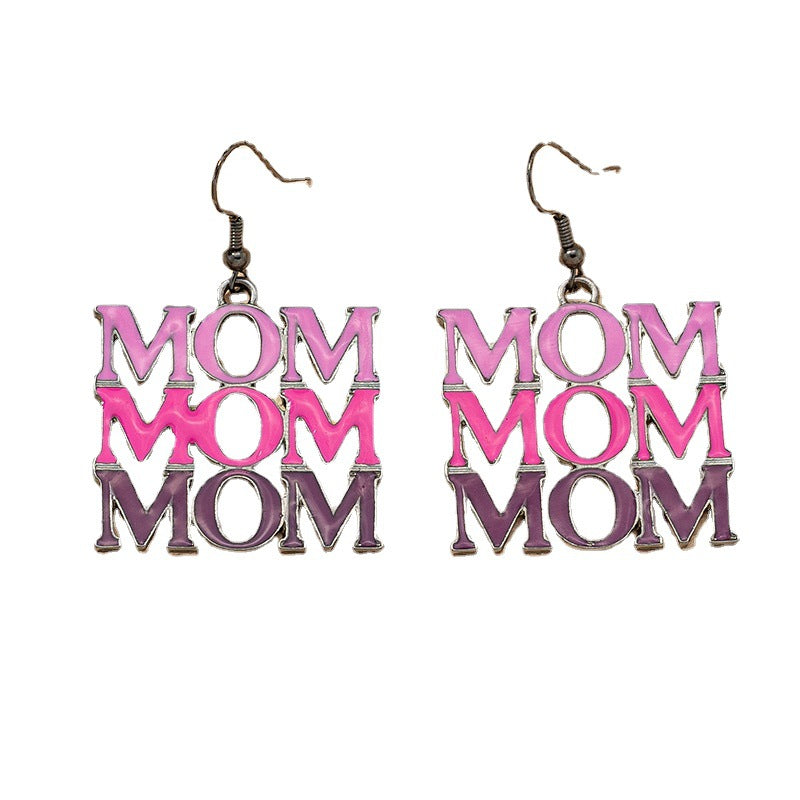 Slogan Letter Earrings - Mom Color Block Design - European & American Style Gold Earrings