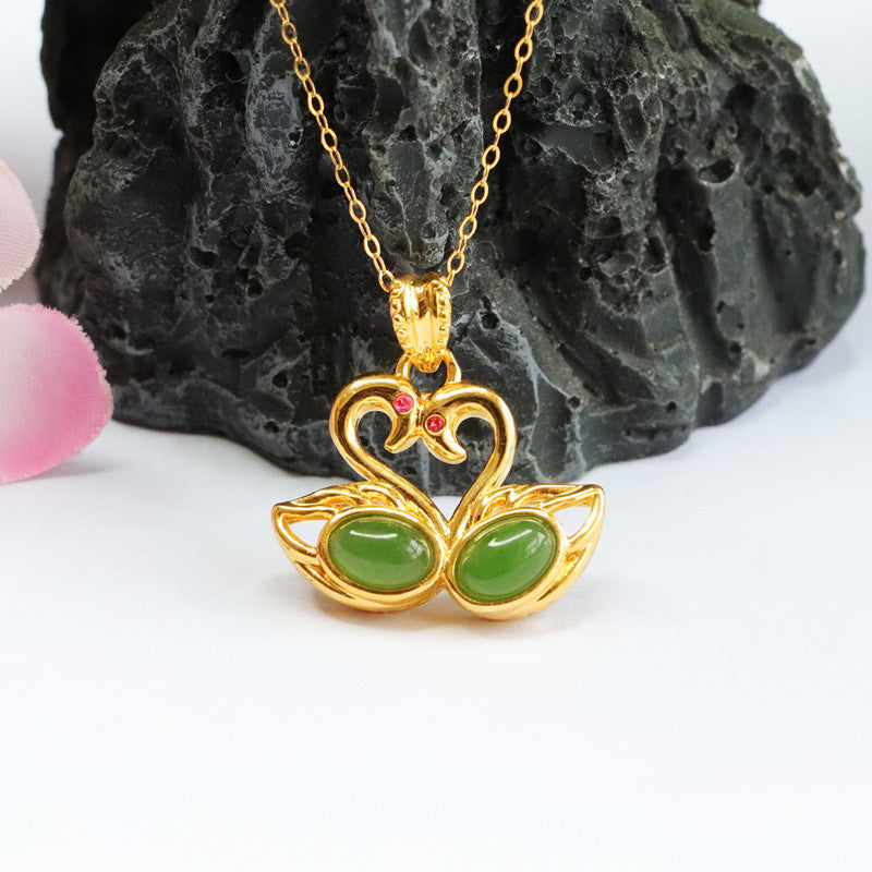 Hetian Jade Swan Couple Necklace