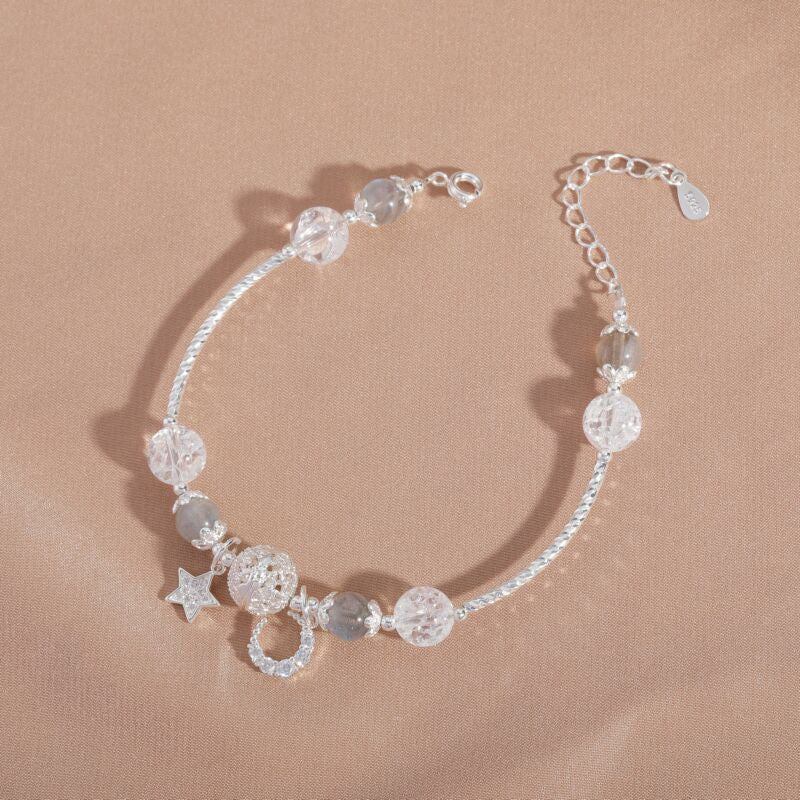 Elegant Crystal and Moonstone Bracelet with Sterling Silver Accents