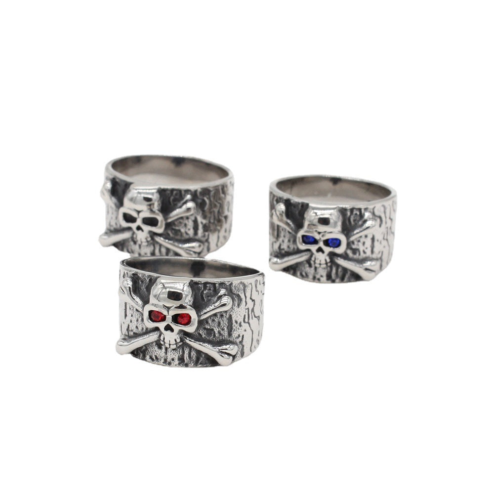 Halloween Cross Skeleton Zircon Titanium Steel Ring for Men