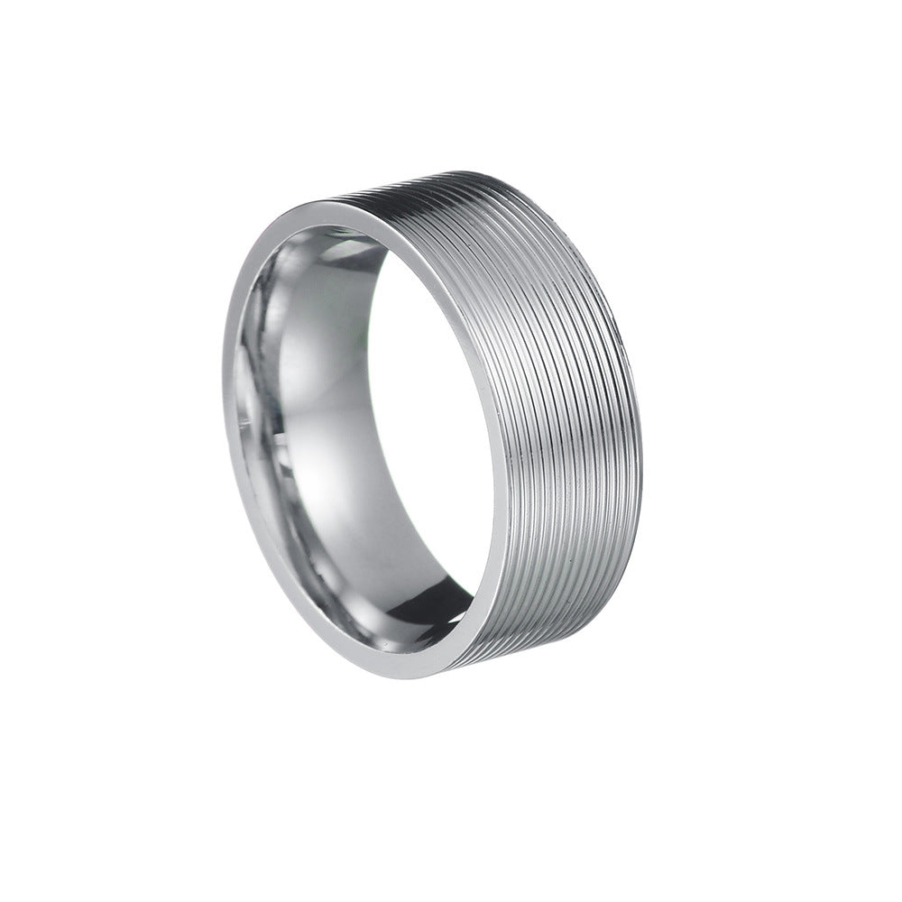 European and American Shein Titanium Steel Ring for Men - Stylish Vacuum Plating Thread 8mm Men's Jewelry