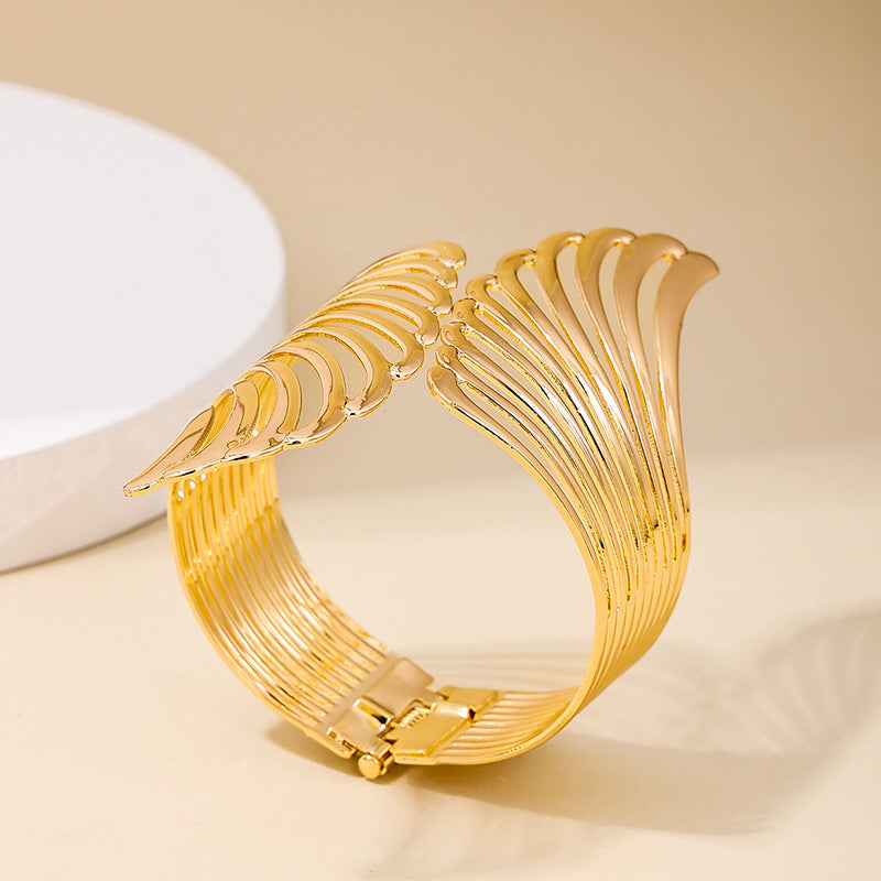 Exaggerated Retro Hollow Wings Metal Bracelet for Women