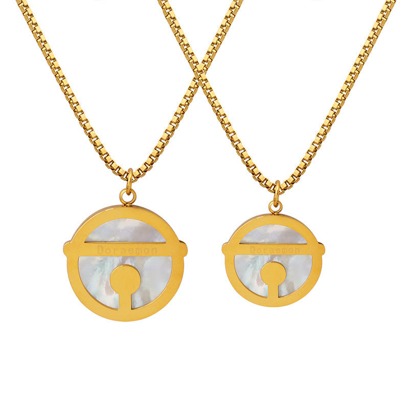 Doraemon-inspired Titanium Plated Gold Necklace with Seashell Pendant