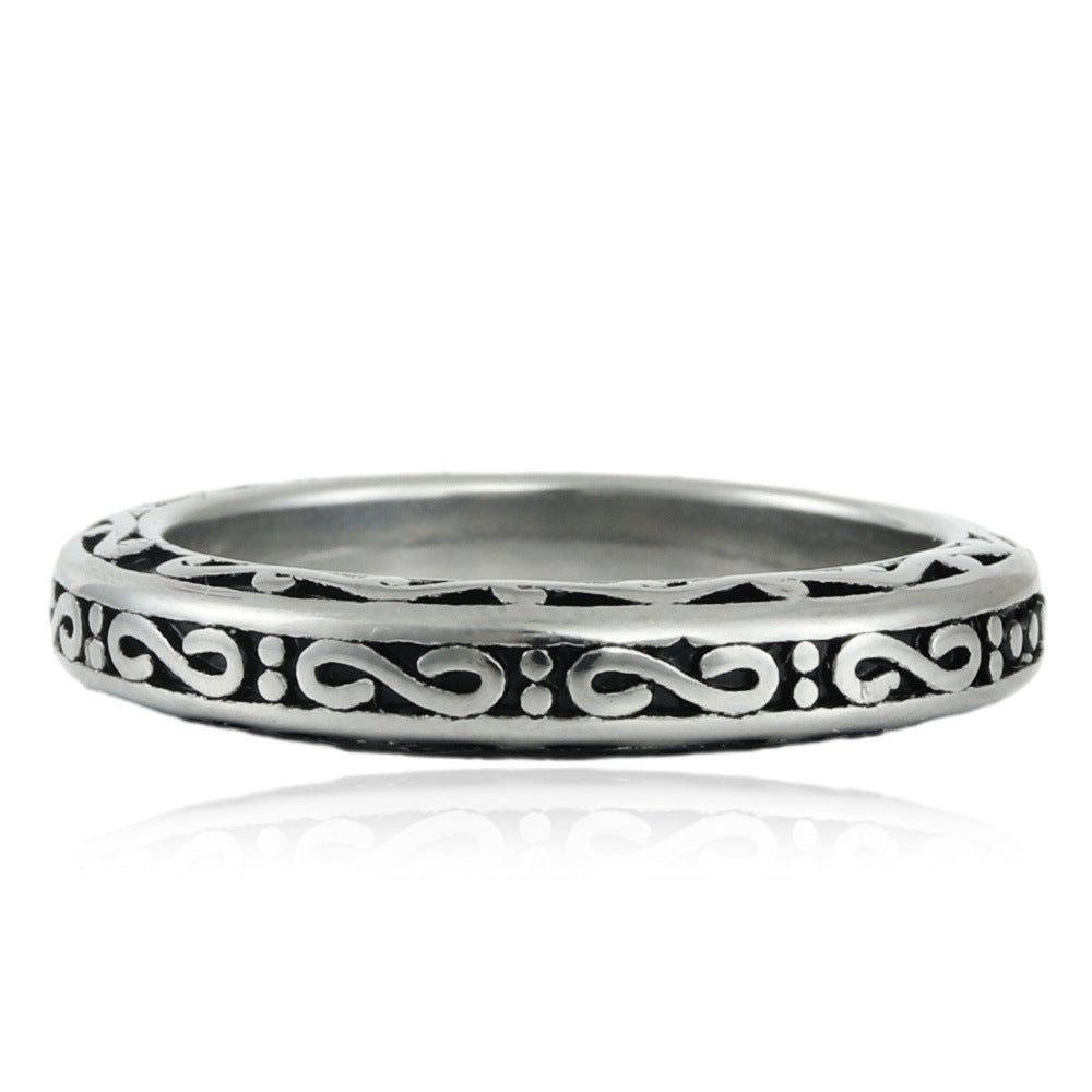 Titanium Steel Retro Pattern Ring for Men - Personalized Rattan Flower Design Accessories