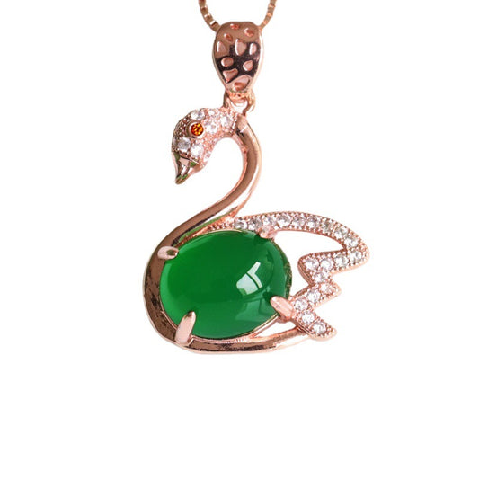 Natural Green Chalcedony Sterling Silver Swan Pendant