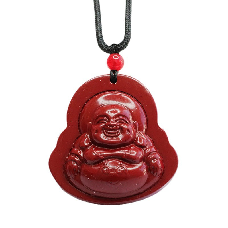 Vermilion Sand Buddha Pendant with Cinnabar Stone and Gold Accents