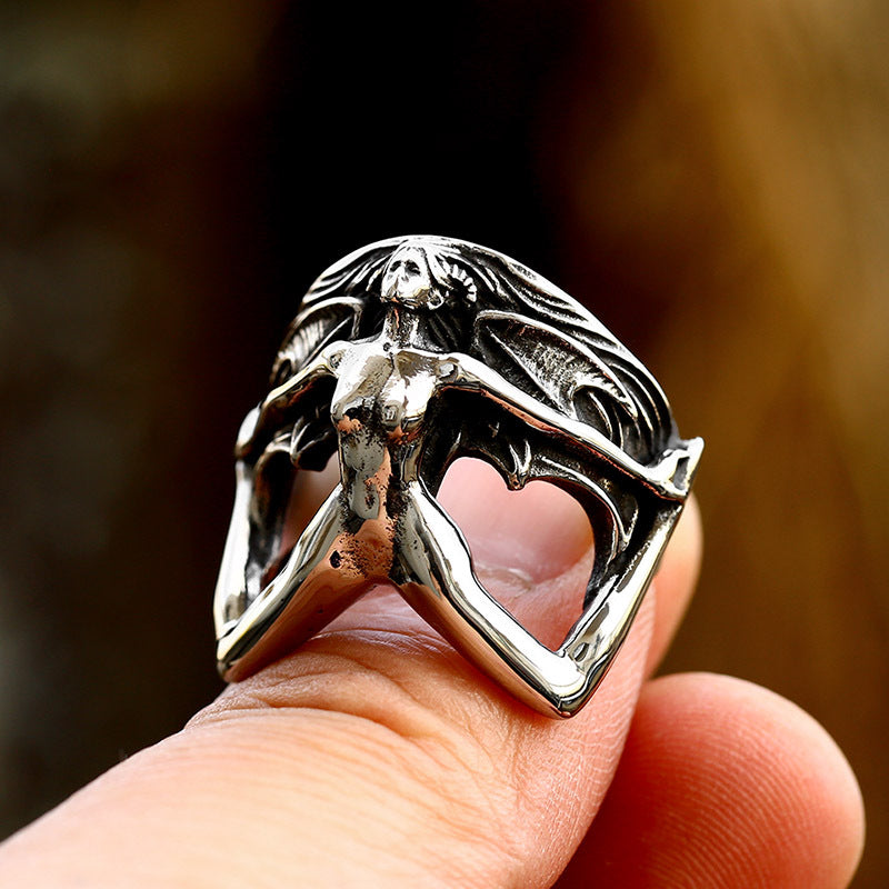 Gothic Devil Ring in Stainless Steel for Men - Retro Titanium Design, Custom Sizes 7-13 Available