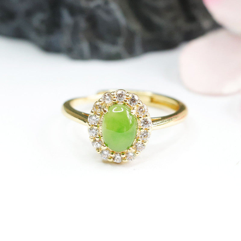 Natural Jade Jasper Ring with Zircon Accents