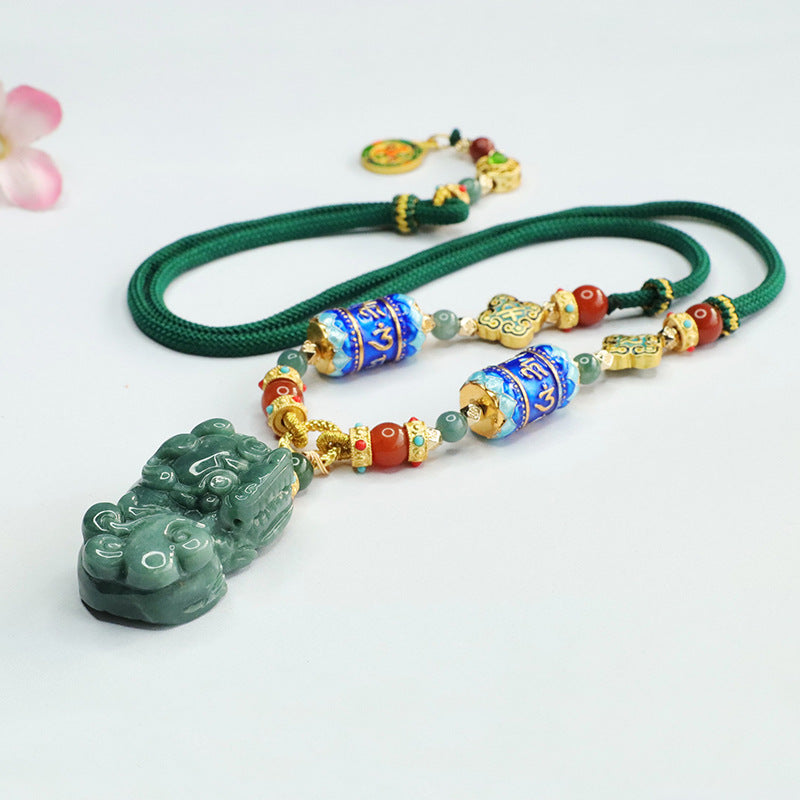 Natural Blue Water Jade Pendant Overlord Pixiu Jade Pendant Colourful Necklace