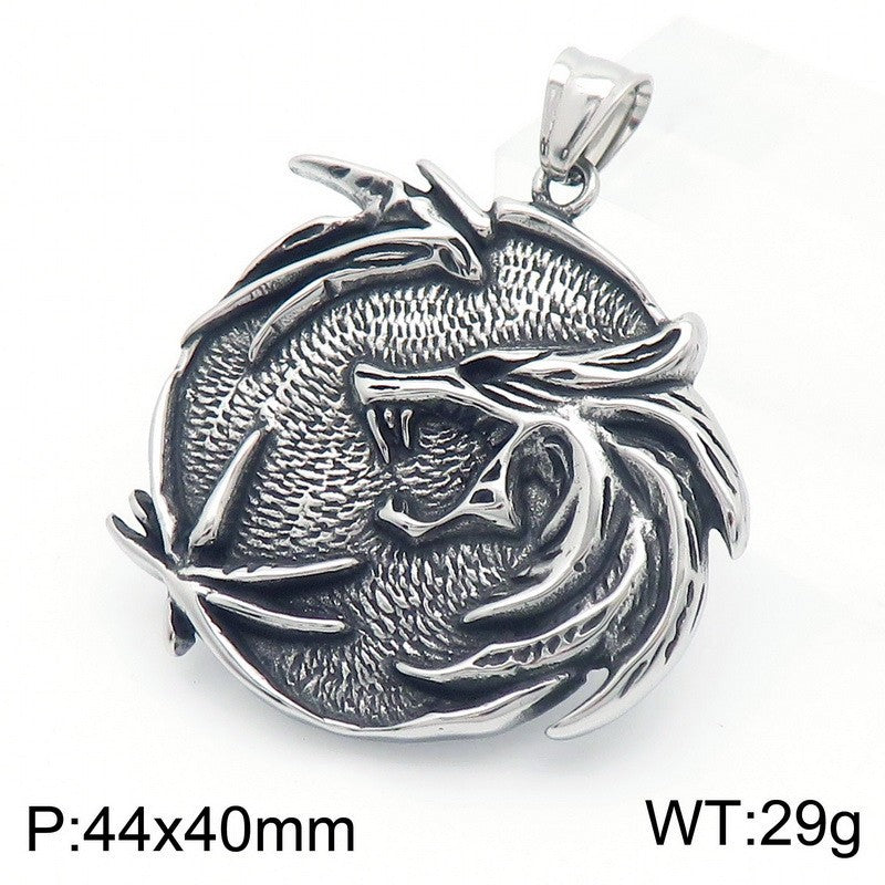 Vintage-Inspired Panlong Wolf Tooth Pendant for Men in Titanium Steel