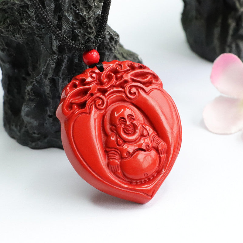 Cinnabar Pendant Red Sand Buddha in Heart Pendant Jewelry Gift