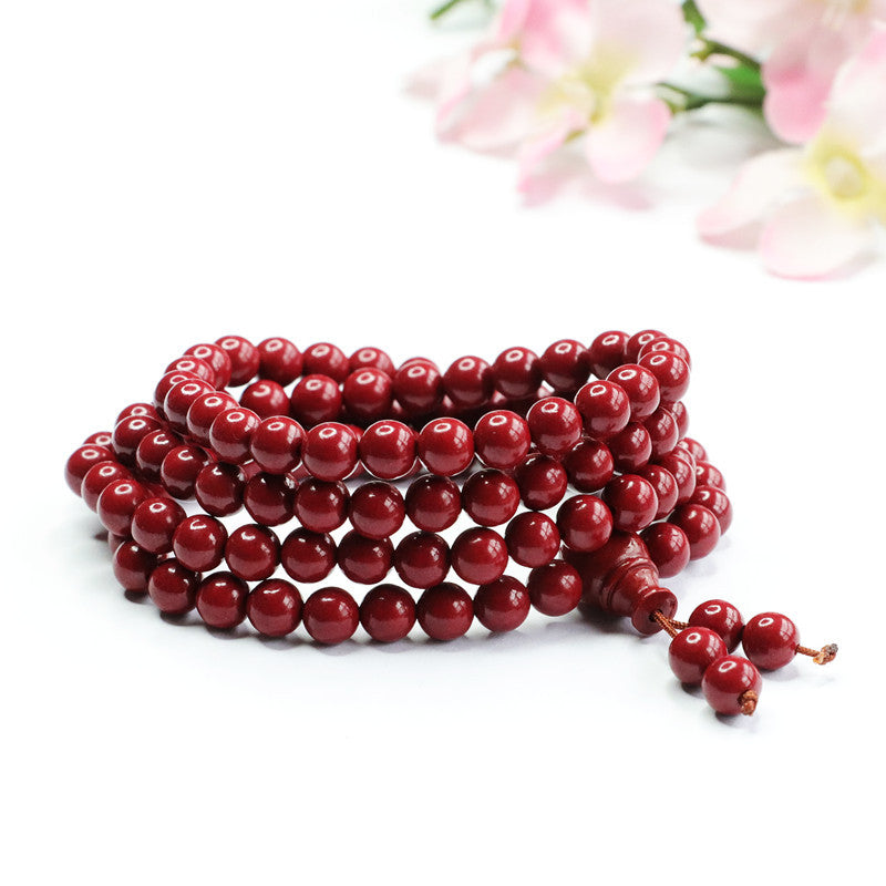 Buddha Beads Necklace and Bracelet Set with Cinnabar Stones