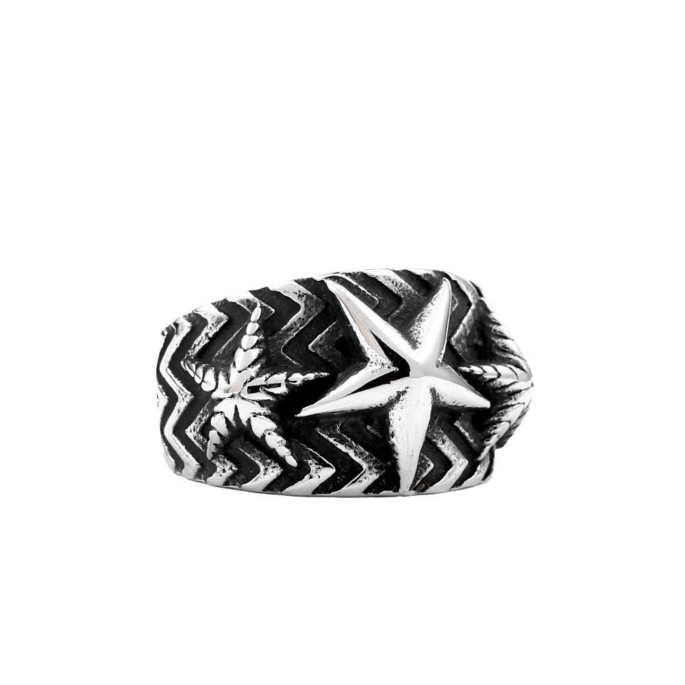 Men's Retro Titanium Steel Pentagram Open Ring - CODY Personality Jewelry