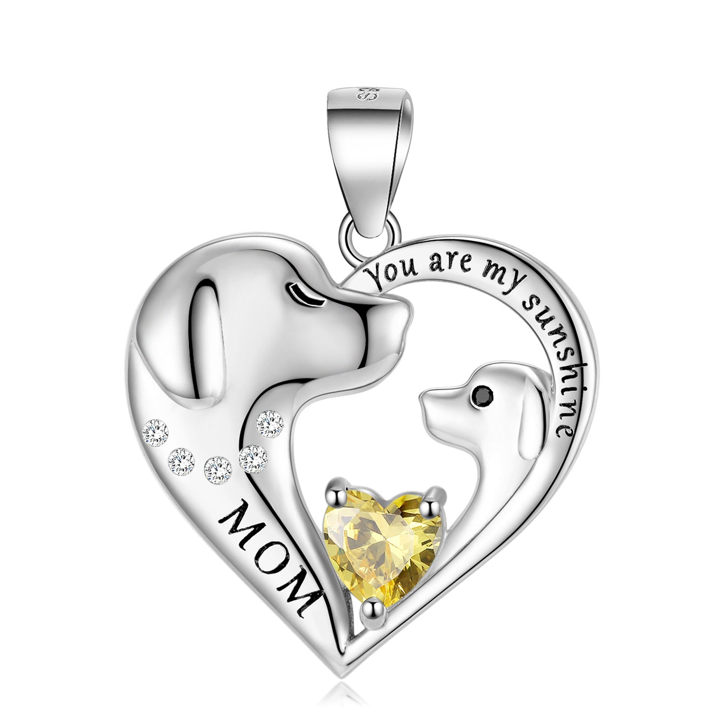 Cute Dog Zircon Heart Shape Pendant Silver Necklace