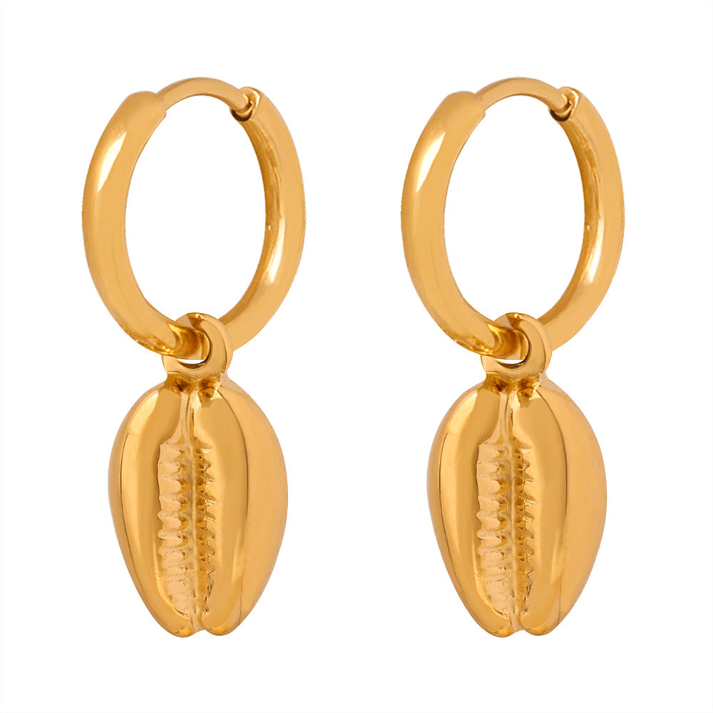 Golden Shell Charm Earrings - Wholesale Women's Jewelry by Planderful