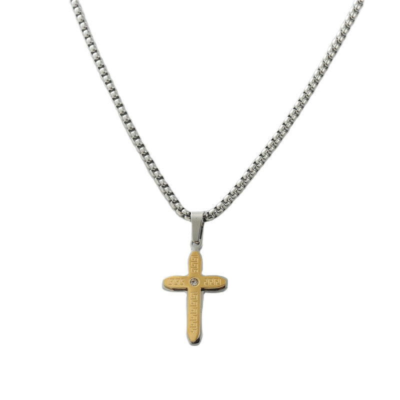 Personalized Retro Titanium Steel Cross Pendant Necklace for Men - Trendy Stainless Steel Design