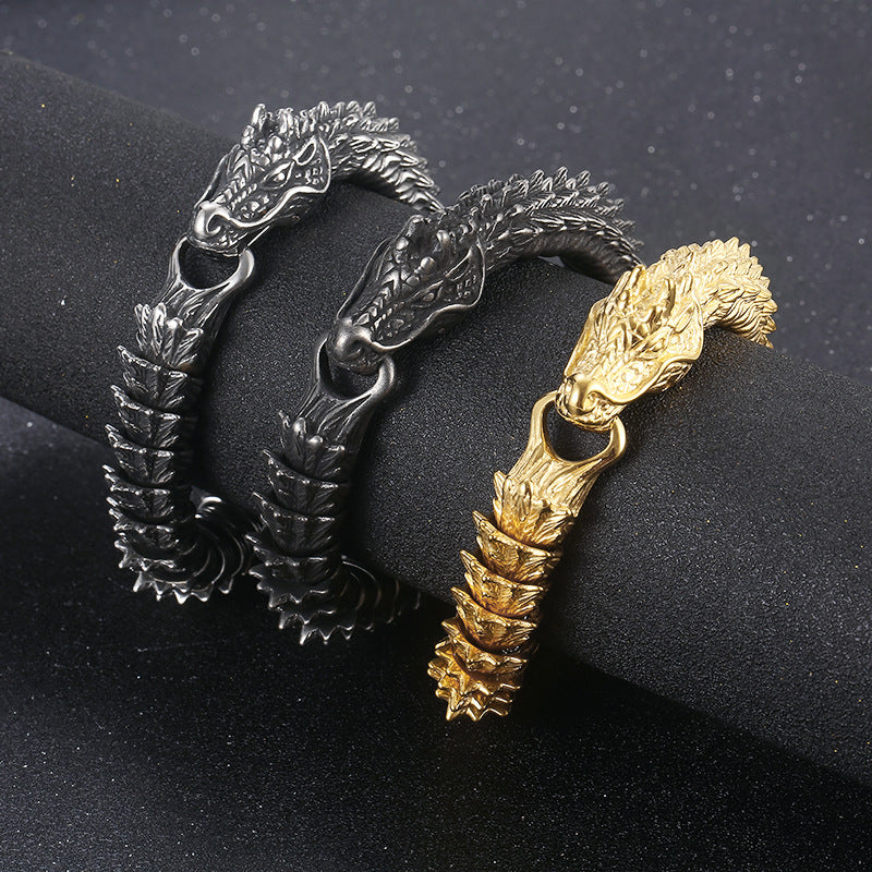 Majestic Dragon Design High-End Stainless Steel Bracelet for Men - Retro Chinese Style