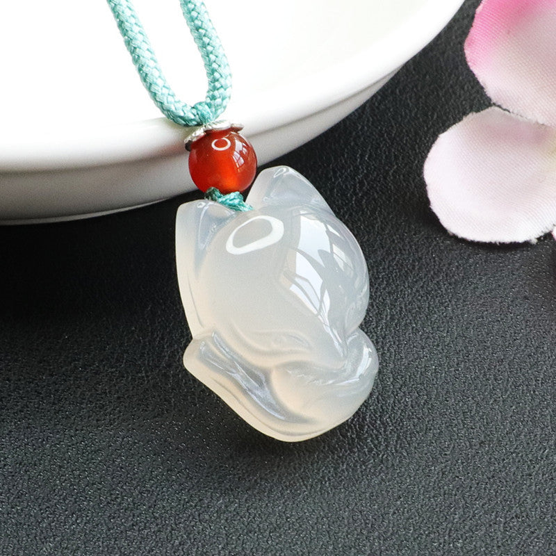 Fox Pendant with Natural White Chalcedony Jewelry