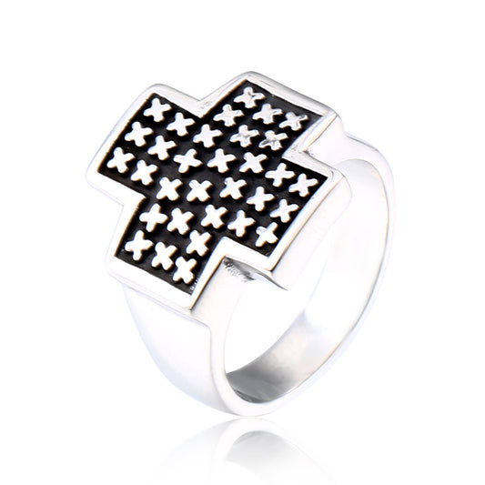 Men's Customizable Vintage Titanium Cross Ring - Retro Stainless Steel Design in Sizes 7-13