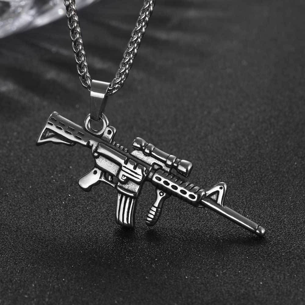 Titanium Steel Sniper Rifle Pendant Necklace for Men - Retro Gun Jewelry Design