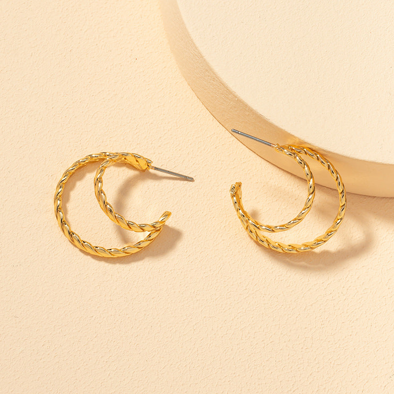 European and American Double-Layer C-Shaped Metal Earrings - Vienna Verve Collection