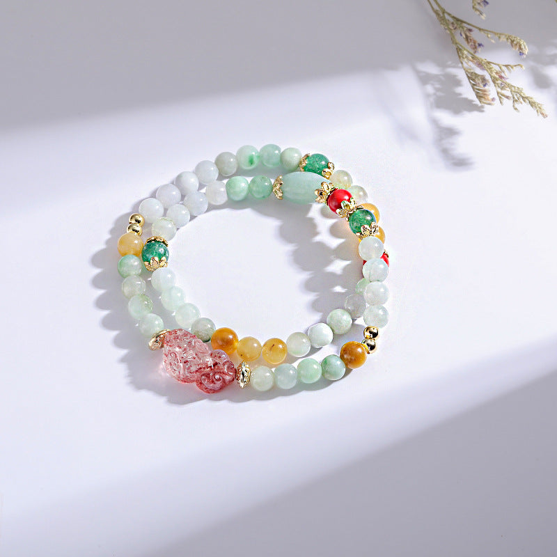 Fortune's Favor Sterling Silver Crystal and Jade Double Layer Bracelet