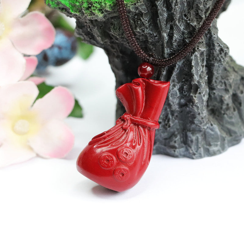 Fortune-Infused Cinnabar Money Bag Pendant