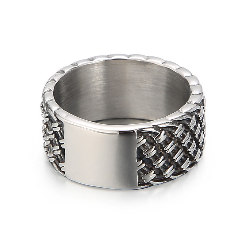 Retro Interwoven Lace Titanium Steel Ring for Men - European and American Fashion Design