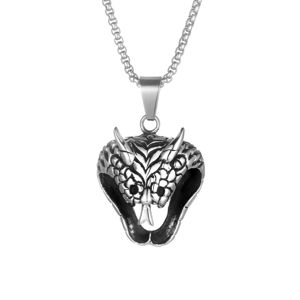 Retro Cobra Viper Pendant Necklace for Men in Titanium Steel