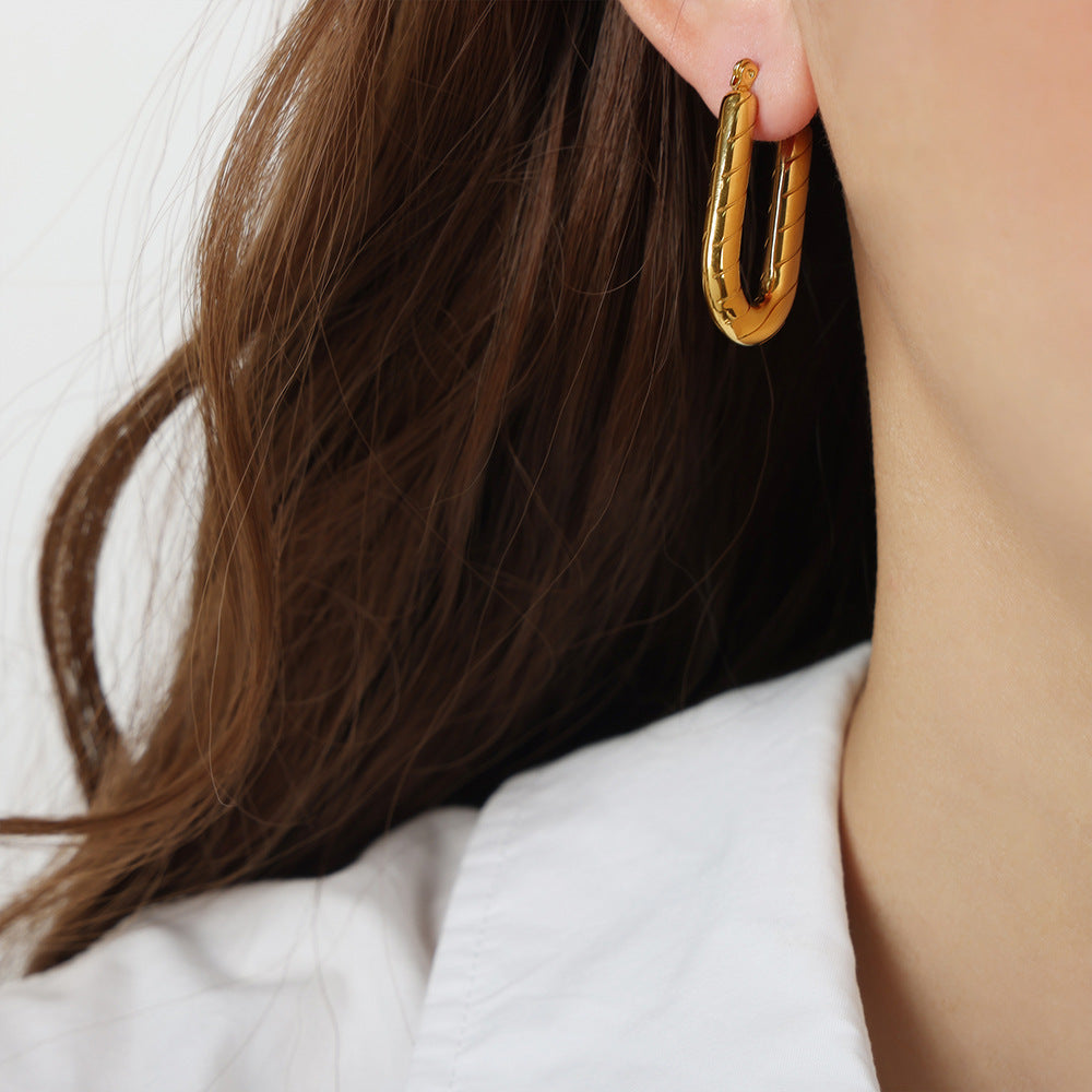 U-Shaped Twill Earrings - Exquisite Titanium-Steel Gold-Plated Jewelry for Women