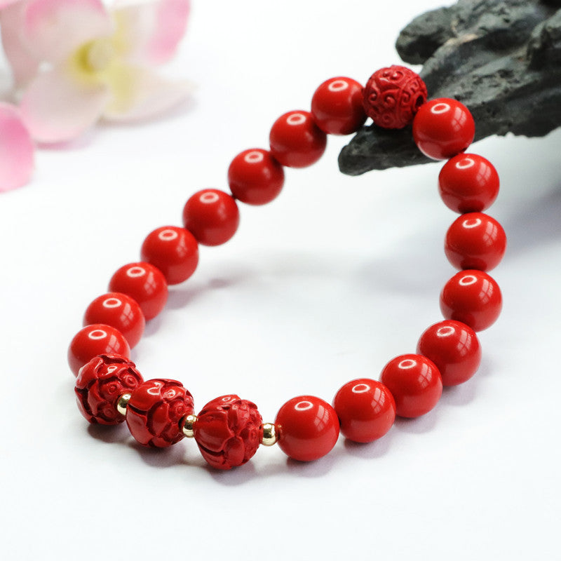 Red Sand Lotus Sterling Silver Bracelet with Cinnabar Stone