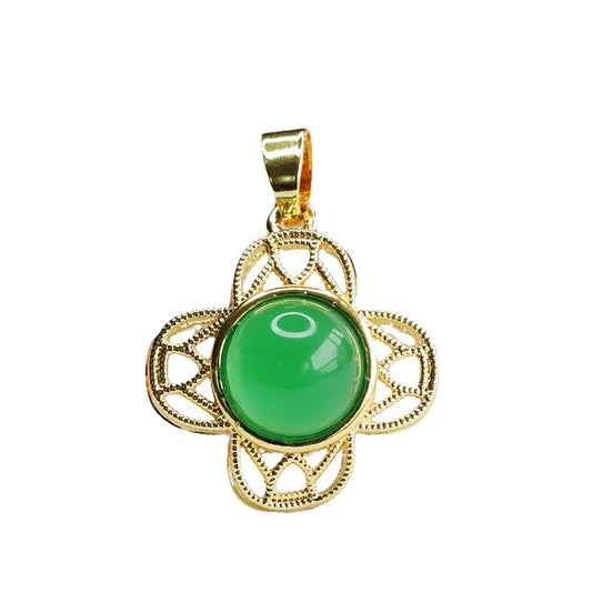 Green Chalcedony Floral Hollow Pendant with Sterling Silver Crown