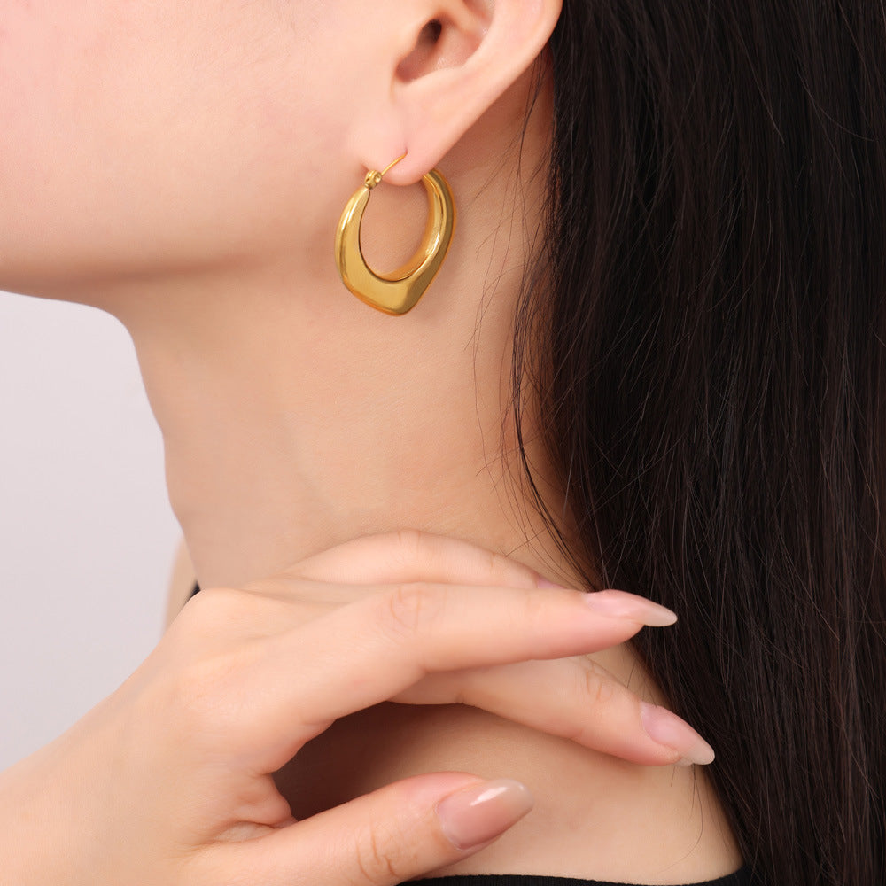 European-American Style Titanium Steel Gold-Plated U-Shaped Earrings