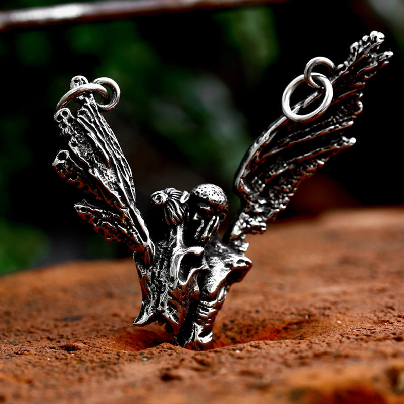 Vintage-Inspired Titanium Steel Wing Pendant for Men - Wholesale Stainless Steel Casting Couple Jewelry