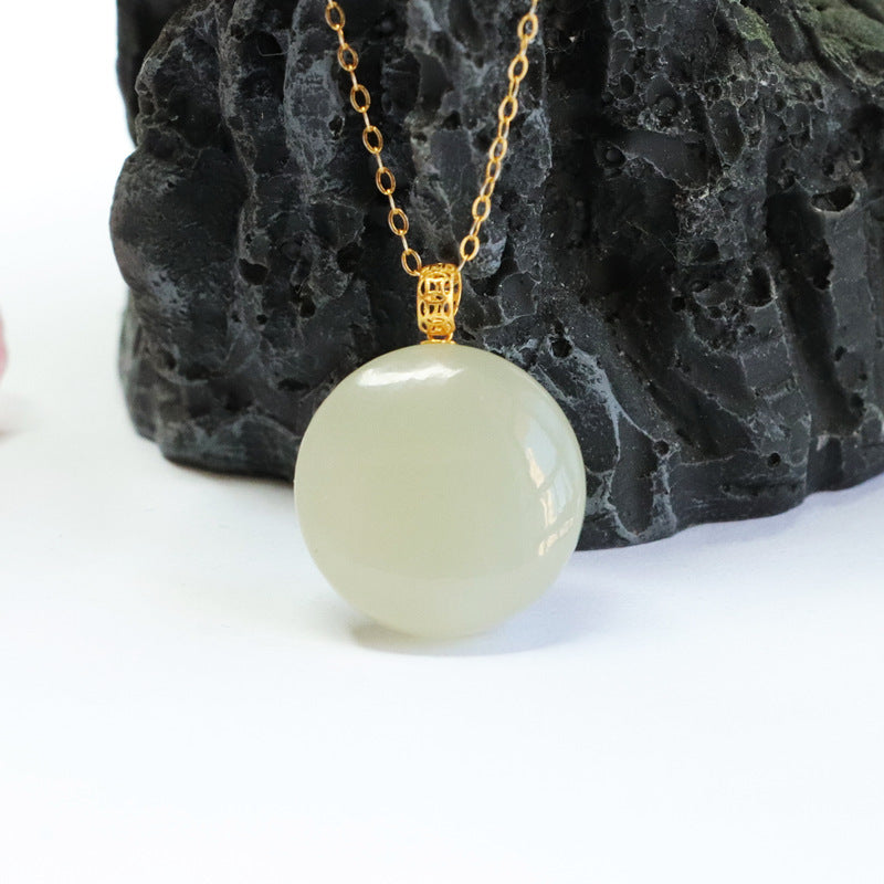 Natural Hotan Jade Pendant Round Jade Necklace Jewelry