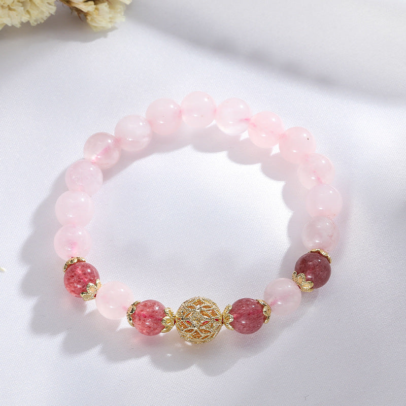 Strawberry Crystal Sterling Silver Bracelet with Peach Hollow Ball design