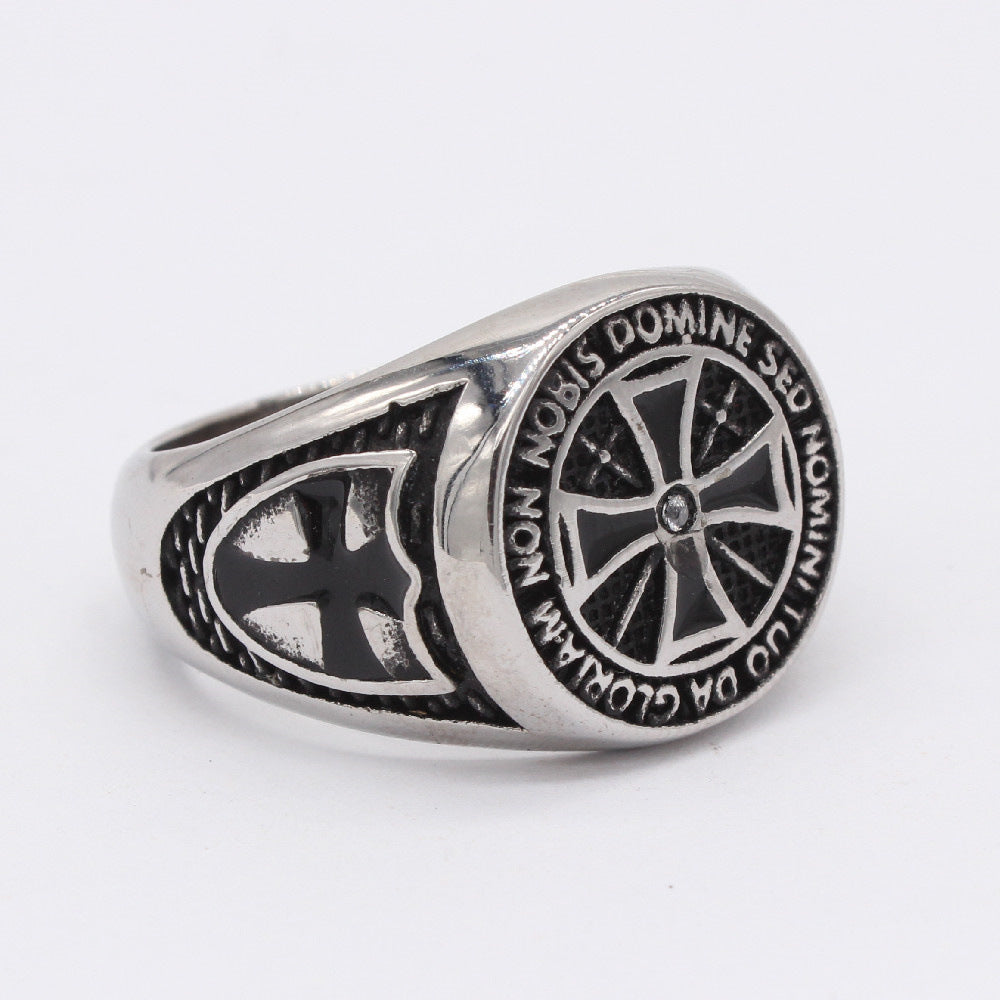 Crusader Cross Round Titanium Steel Ring for Men