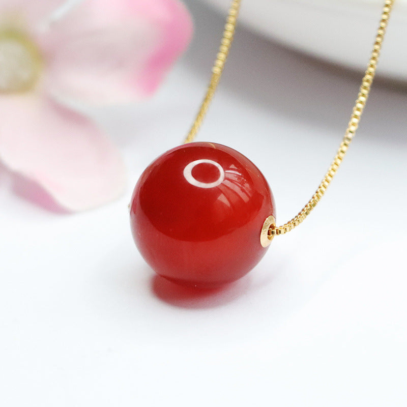 Golden Natural Red Agate Bead Pendant Necklace for Elegant Jewelry Look