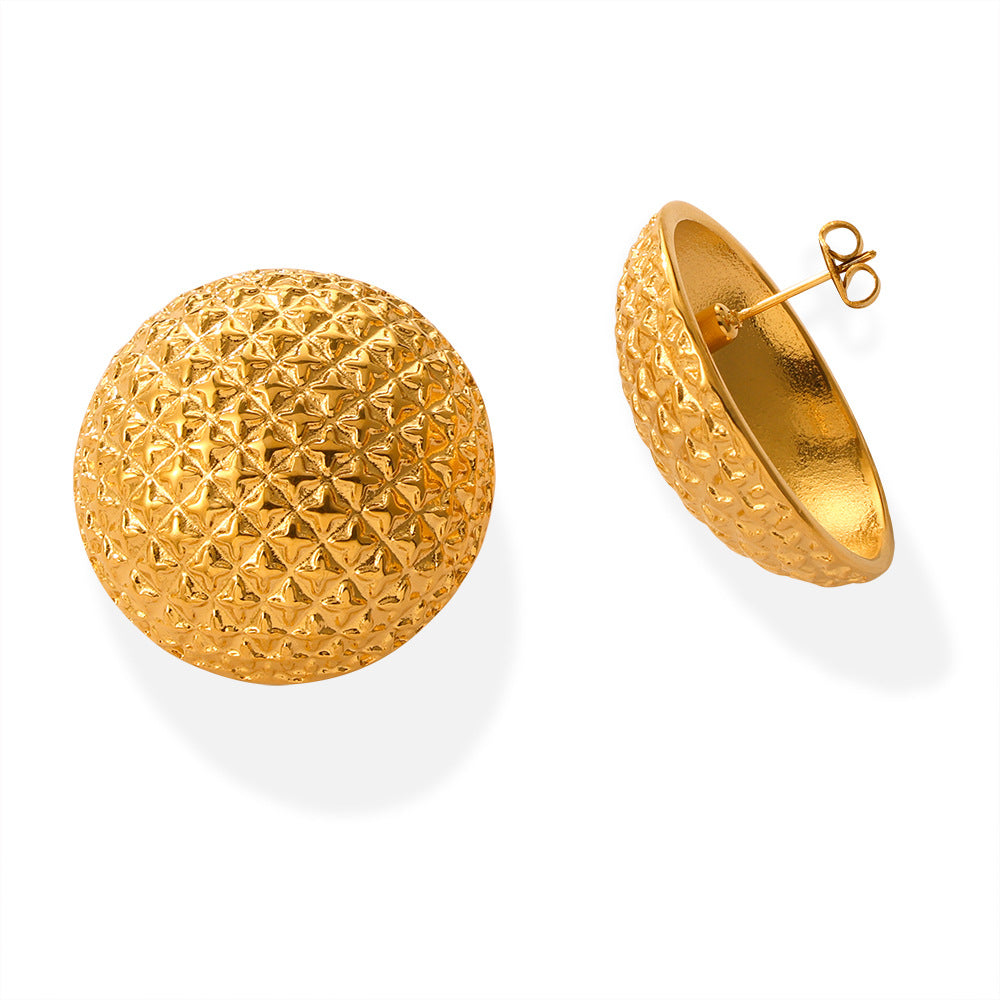 Golden Plaid Relief Earrings with Sophisticated Charm