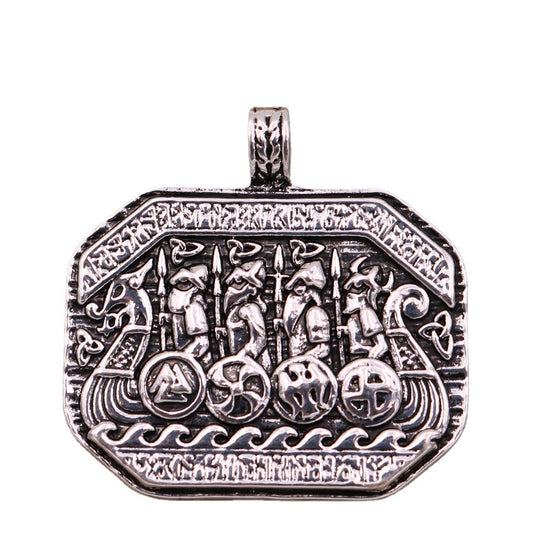 Norse Legacy Viking Necklace with Odin Warship Pendant