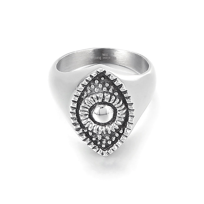 Retro Sunflower and Devil's Eye Titanium Steel Ring for Men - European and American Creative Trend