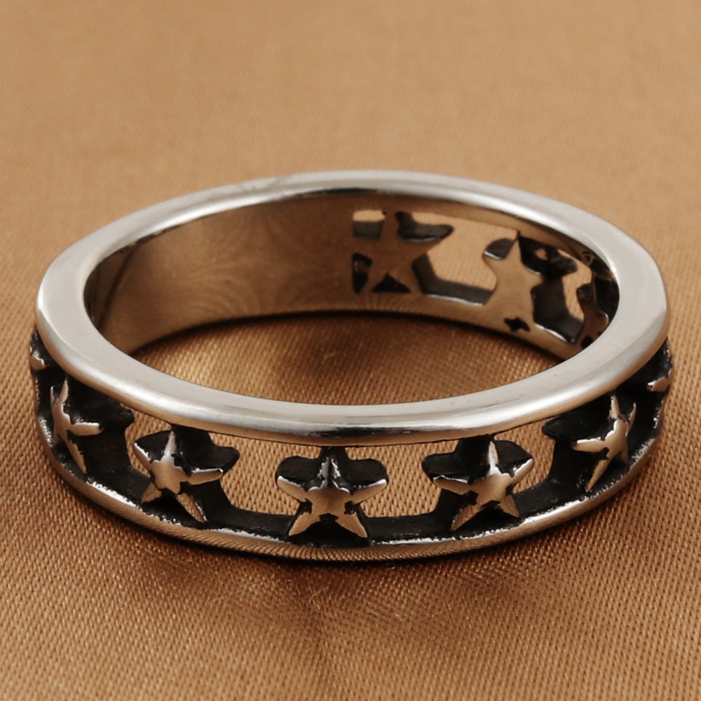 Trendy Retro Titanium Steel Men's Hollow Five-Pointed Star Ring - Personalized Accessories