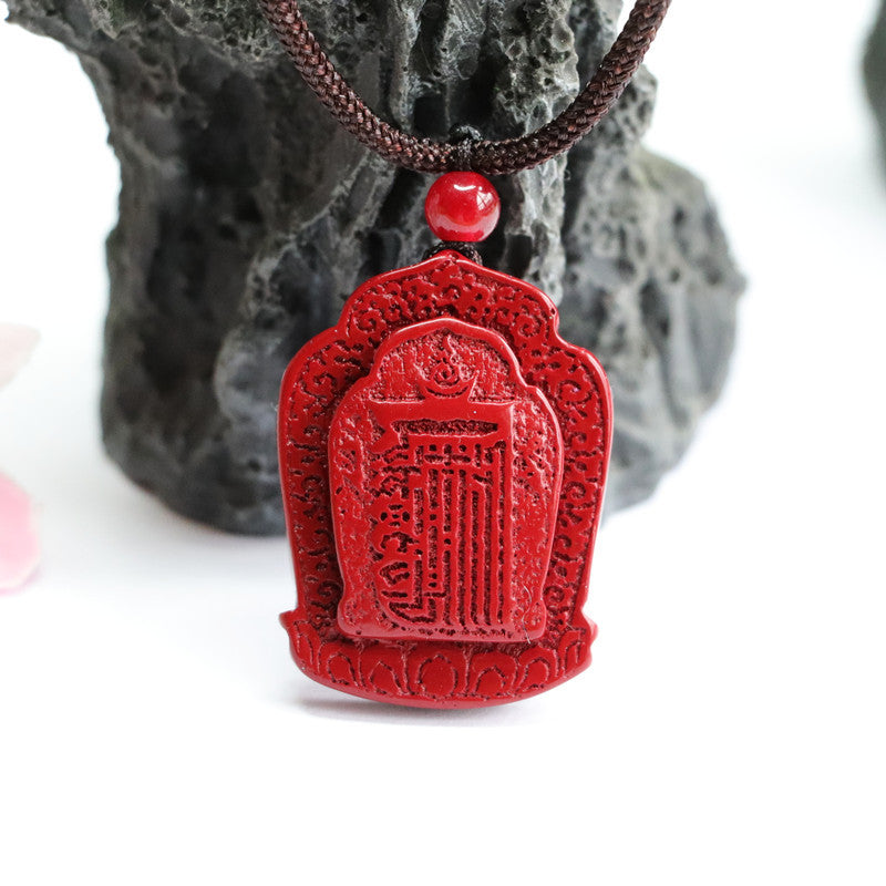 Purple Gold Sand Pendant with Cinnabar Stone and Six Character Proverbs