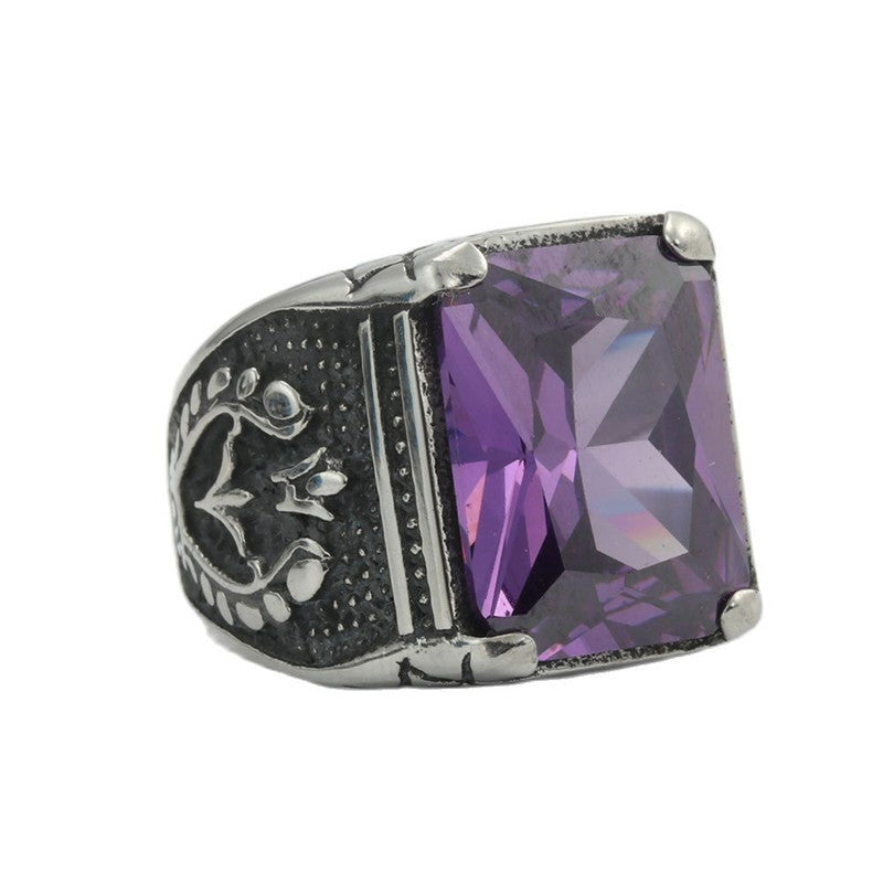 Trendy Multi-Color Zircon Titanium Steel Square Ring for Men and Women