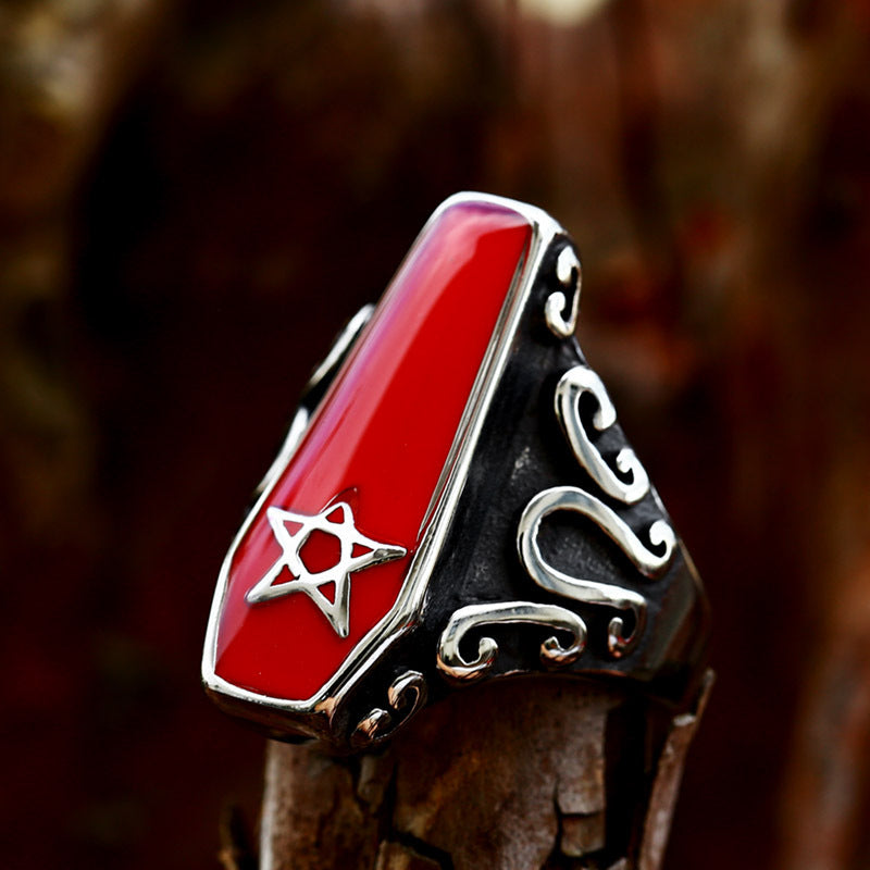 Retro Stainless Steel Vampire Coffin Epoxy Ring for Men - Wholesale Cross-Border Trade