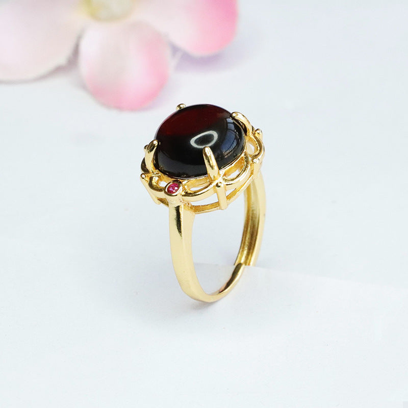 Elegant Hollow Flower Beeswax Amber Women's Ring